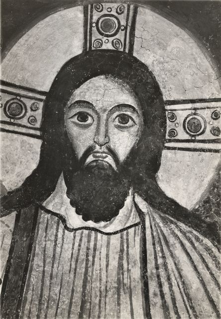 Anonimo — Cristo - Tivoli - S. Silvestro - particolare dell'abside, dopo il restauro - affresco sec. XIII — particolare